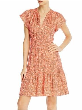 Rebecca Taylor Orange Floral Smocked Mini Dress